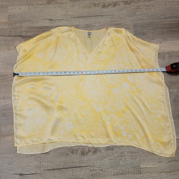 Chicos OS Silk Kimono Top Yellow Short Sleeve Long V Neck Tunic Flowy Lagenlook - Picture 6 of 6